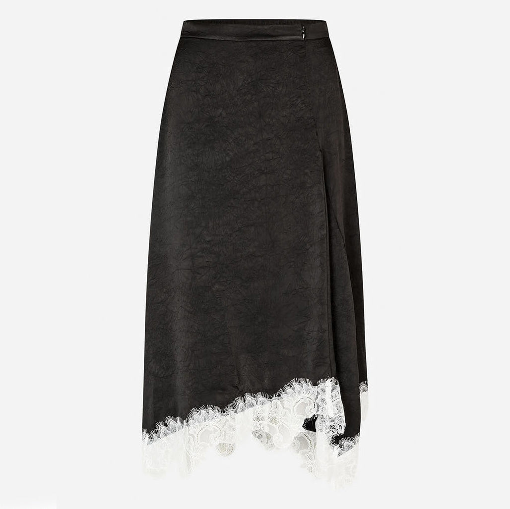 Baum und Pferdgarten Black Satin Skirt w Lace Trim, size 36