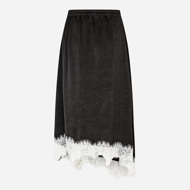 Baum und Pferdgarten Black Satin Skirt w Lace Trim, size 36