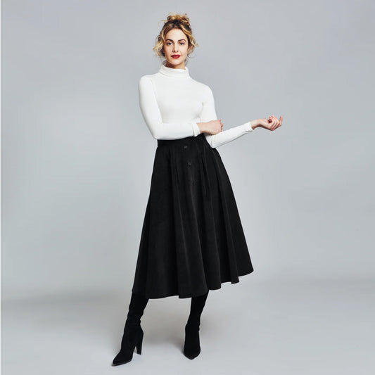 Behida Dolic Black Corduroy A-Line Skirt, size Large