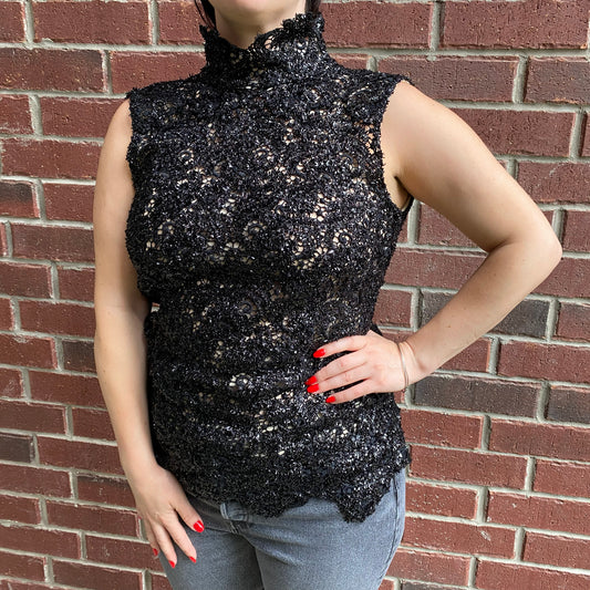 Bill Blass Confetti Lace Sleeveless Top in Black, size 10 (fits like size 6/8)