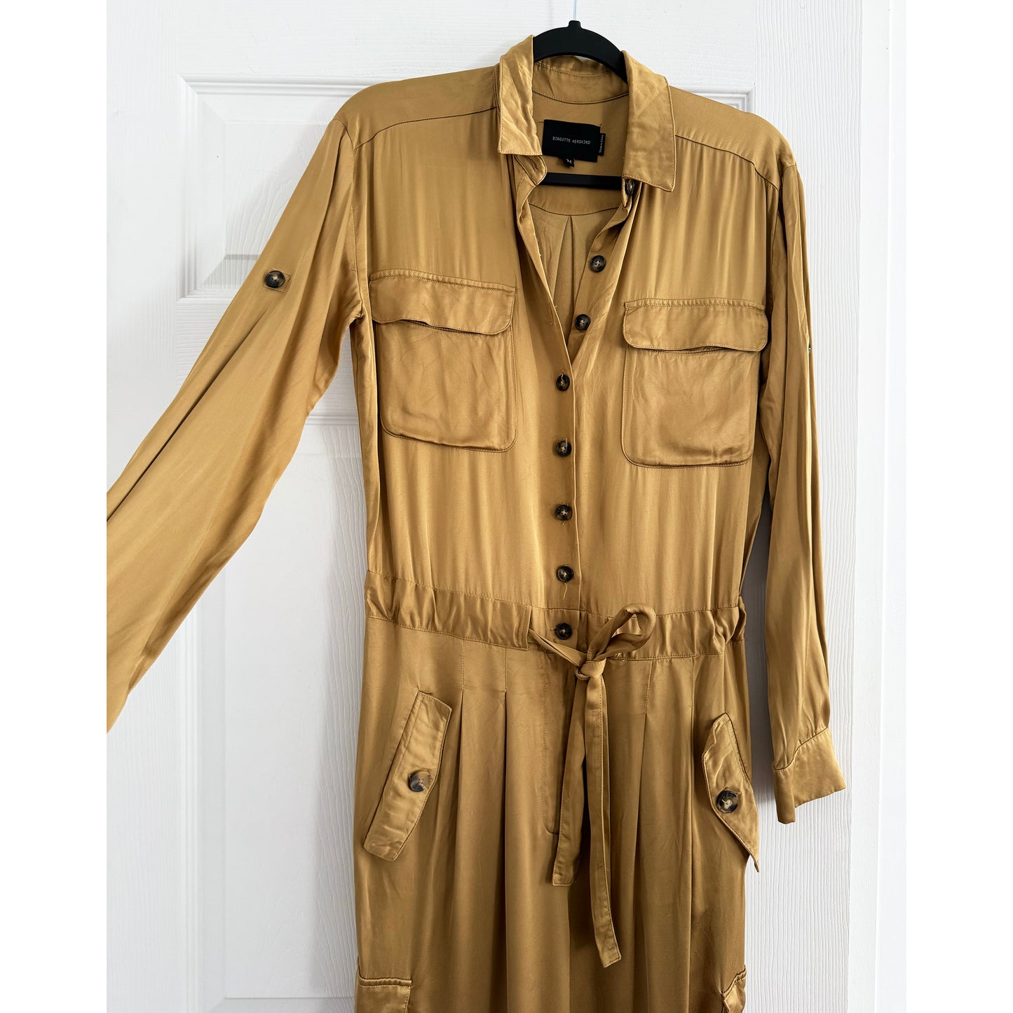 Birgitte Herskind "Sky" Satin Jumpsuit in Camel, size 34