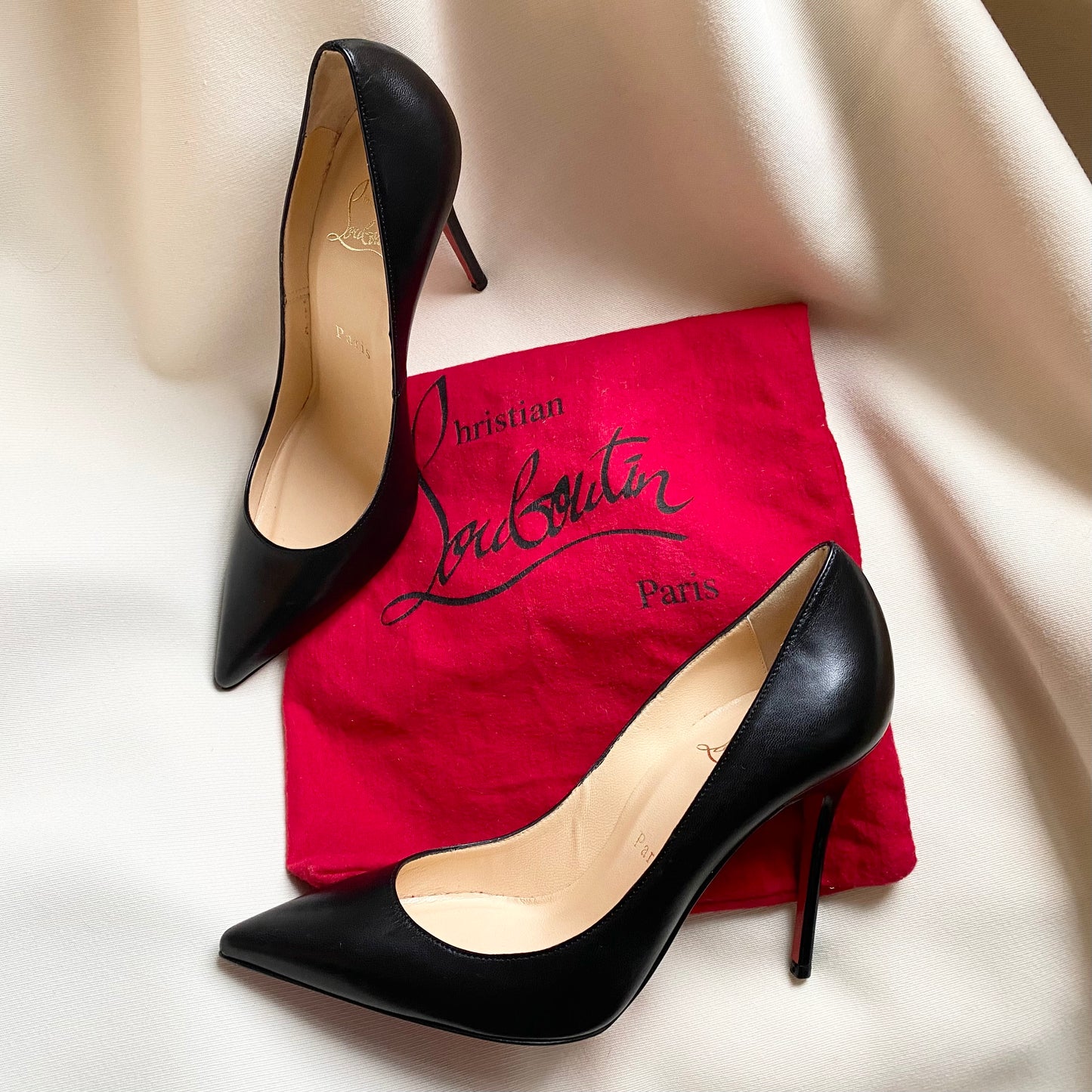 Christian Louboutin "Decolleté 554" 100mm Black Leather Pumps, size 36.5 (fits size 5.5/6)