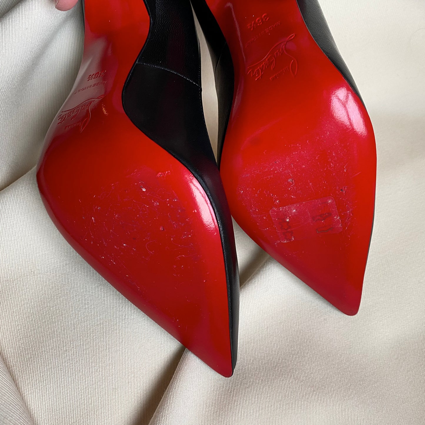 Christian Louboutin "Decolleté 554" 100mm Black Leather Pumps, size 36.5 (fits size 5.5/6)