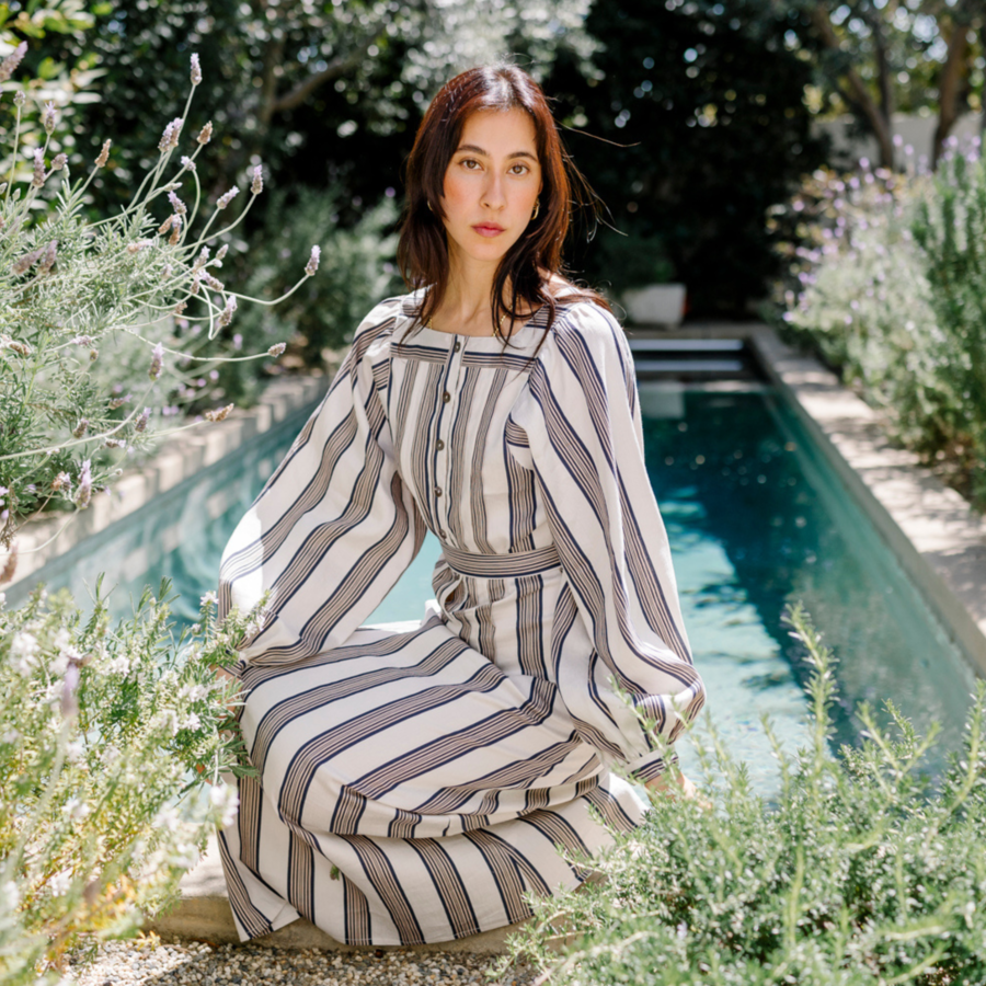 Horses Atelier "Blouson" Striped Maxi Dress in Soleil, size "3" (fits like size small) AS IS