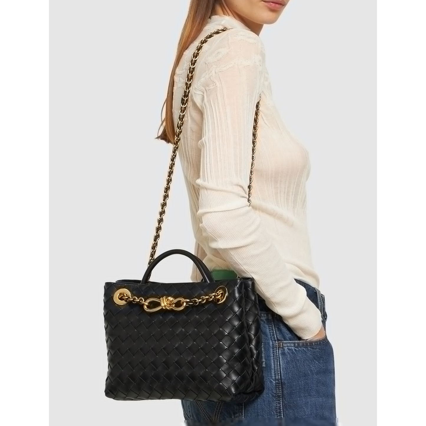 Bottega Veneta Small "Andiamo" Bag in Black with Chain Strap