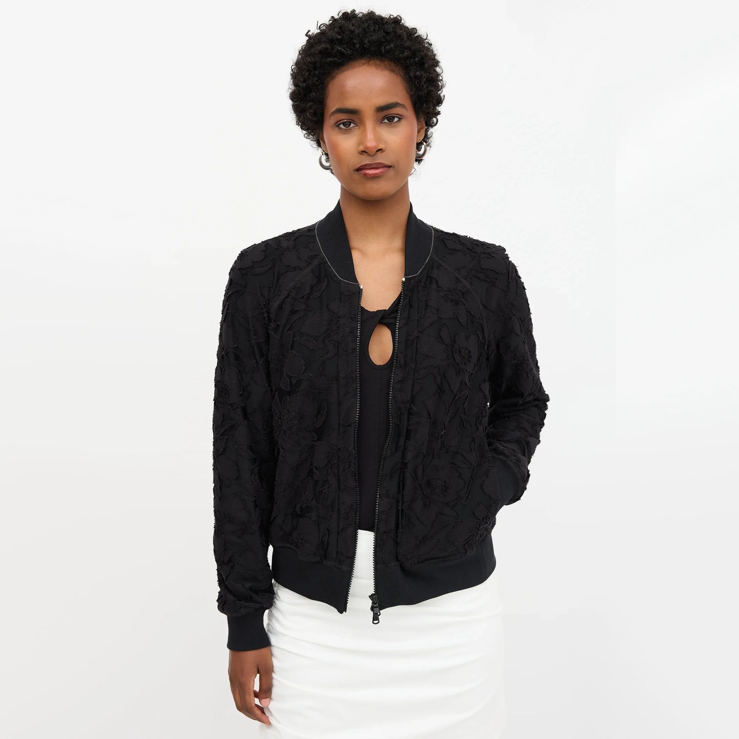 Brunello Cucinelli Fil Coupe Zip-front Bomber Jacket In Black, size Large (fits Medium)