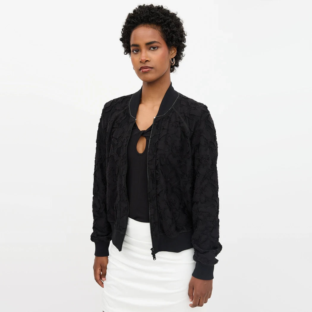 Brunello Cucinelli Fil Coupe Zip-front Bomber Jacket In Black, size Large (fits Medium)