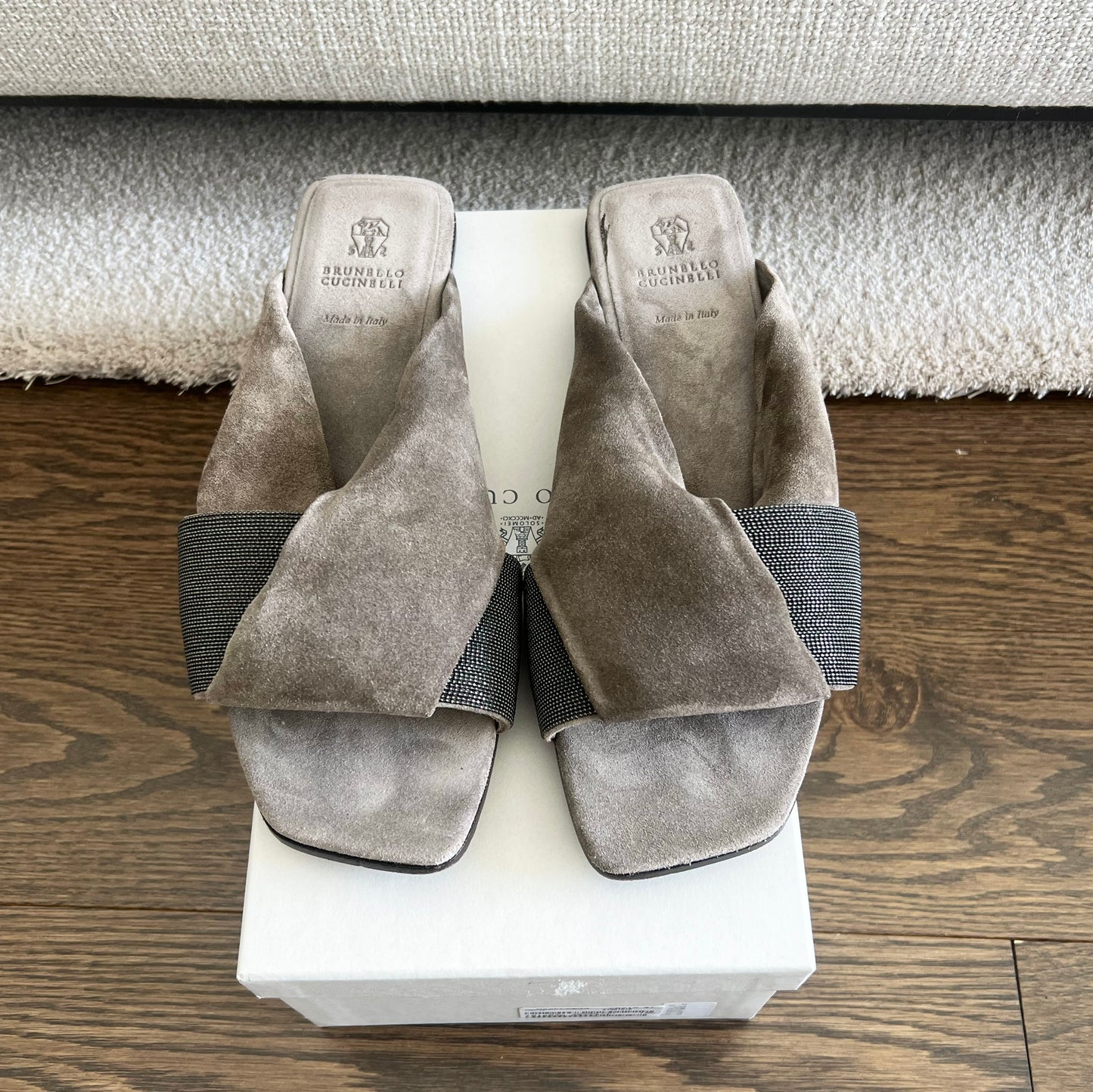 Brunello Cucinelli Monili-Embroidered Suede Slides, size 41