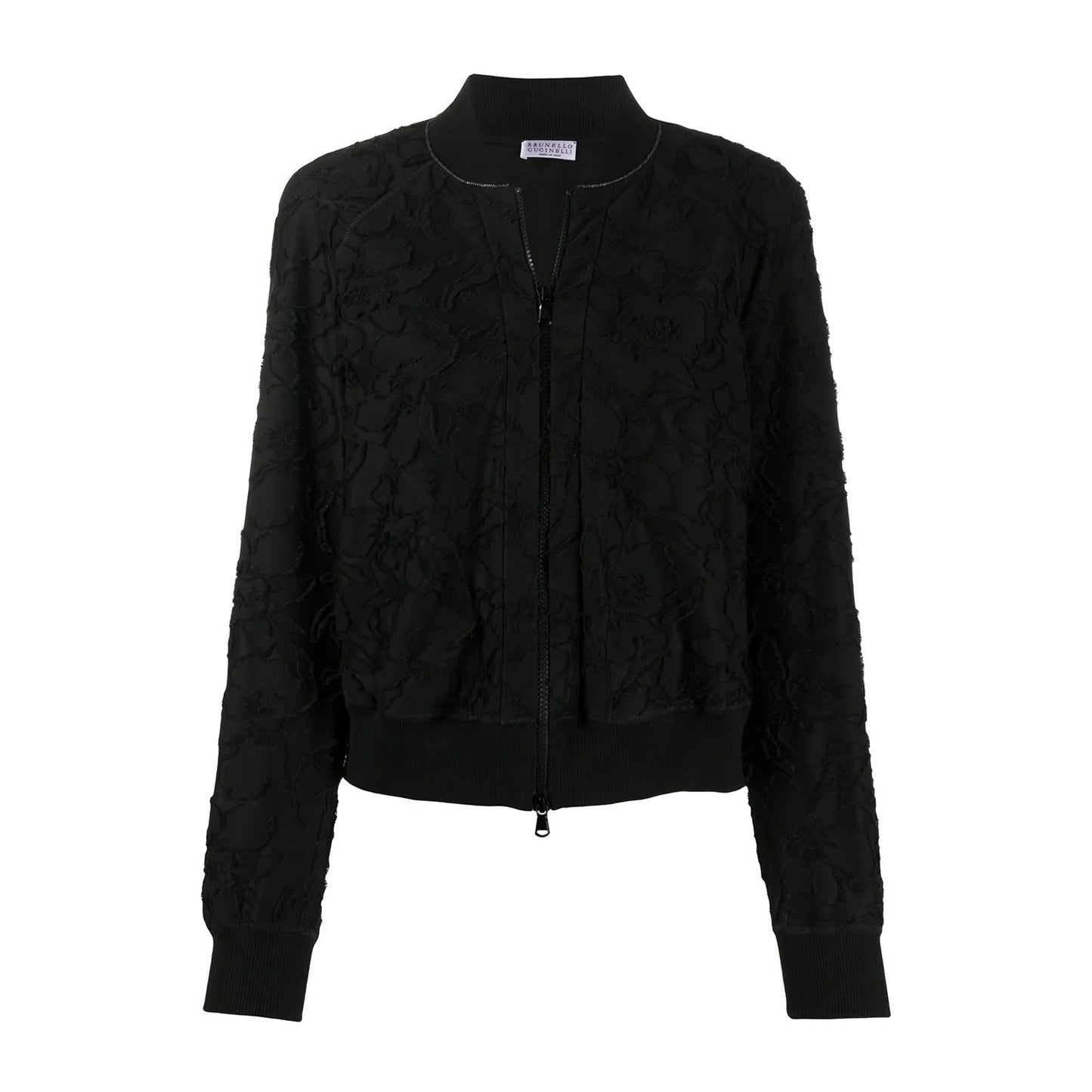 Brunello Cucinelli Fil Coupe Zip-front Bomber Jacket In Black, size Large (fits Medium)