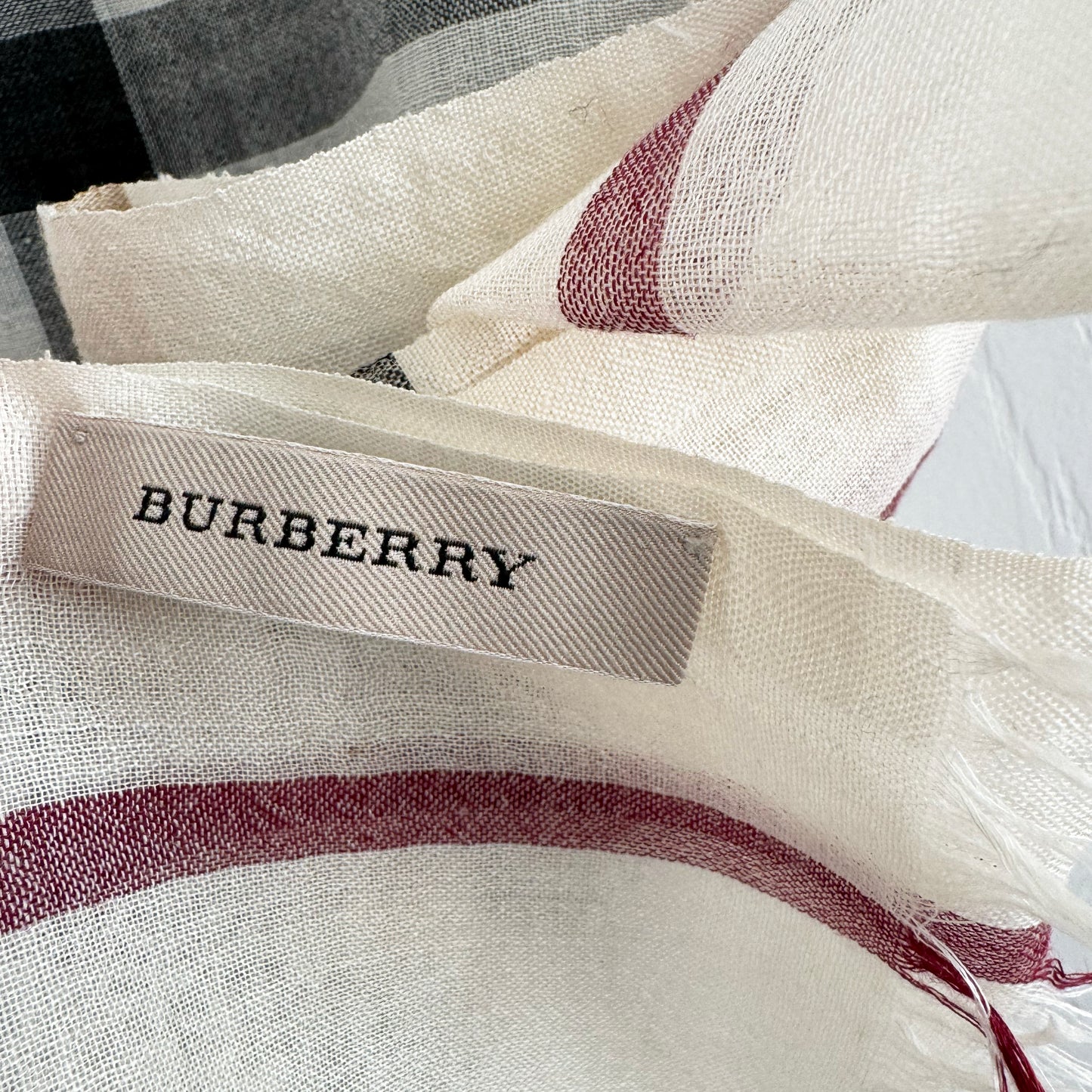 Burberry Wool/Silk Checked Scarf in Ivory