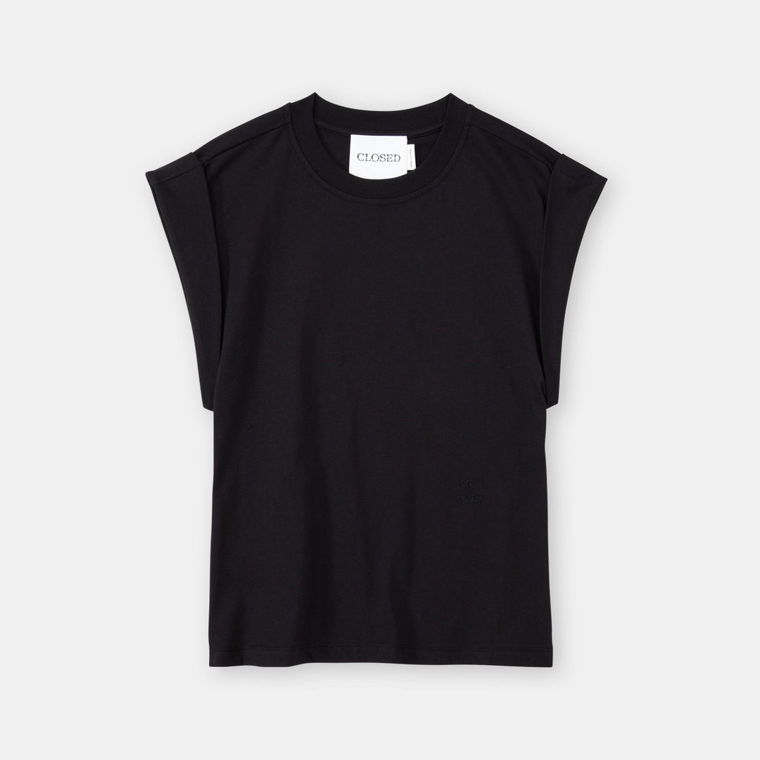 Closed Sleeveless T-Shirt in Black, size Medium