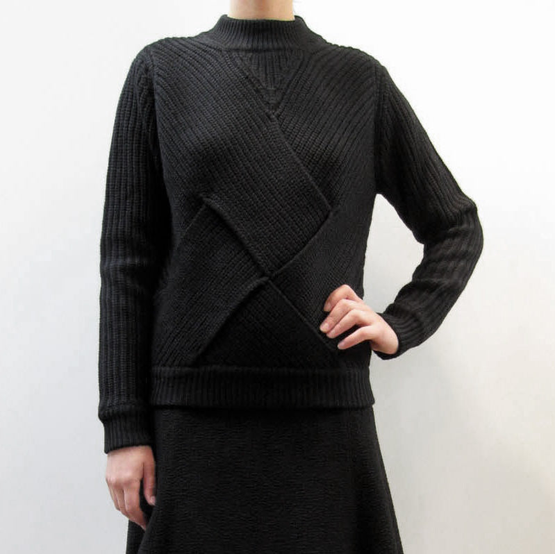 Carven Criss Cross Front Wool Sweater in Black, size Large (fits M/L)