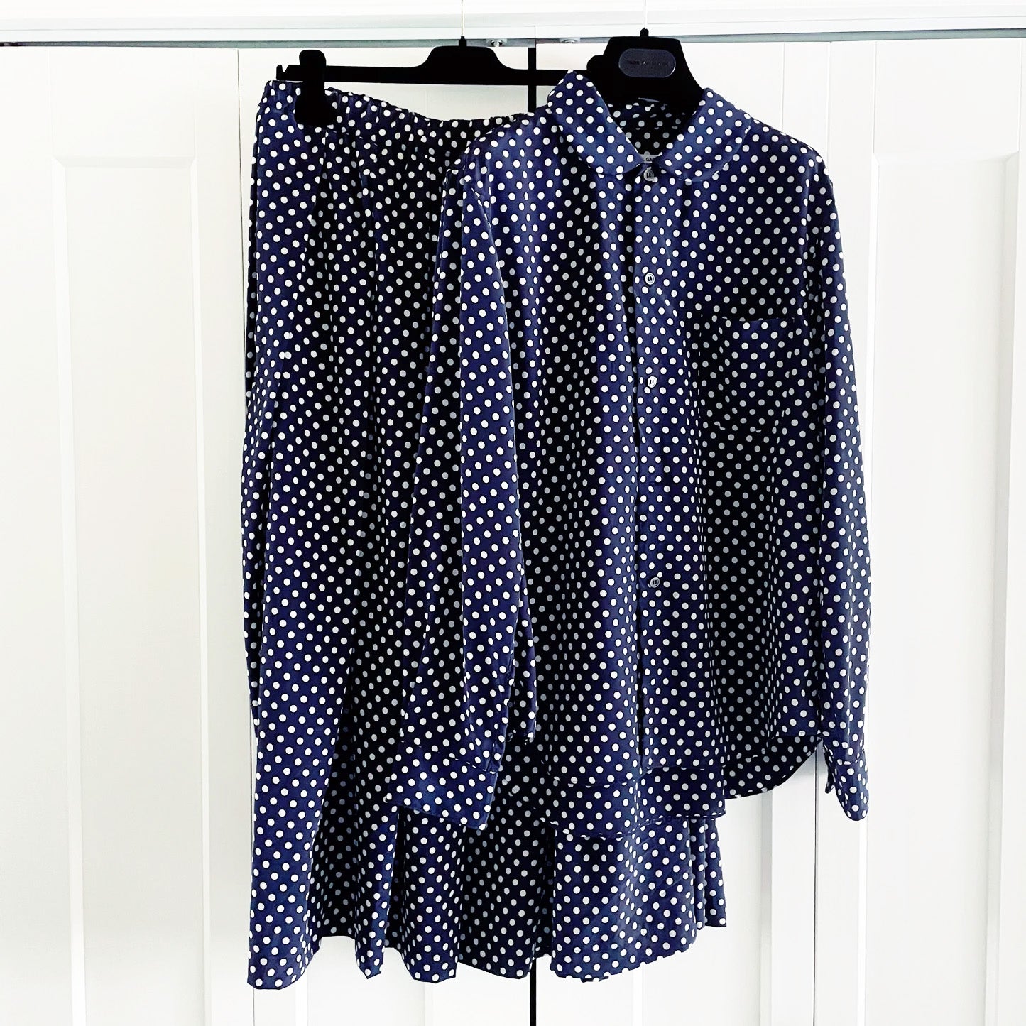 Comme Des Garcons Navy Polka Dot Top and Skirt, size large (fits size Medium)