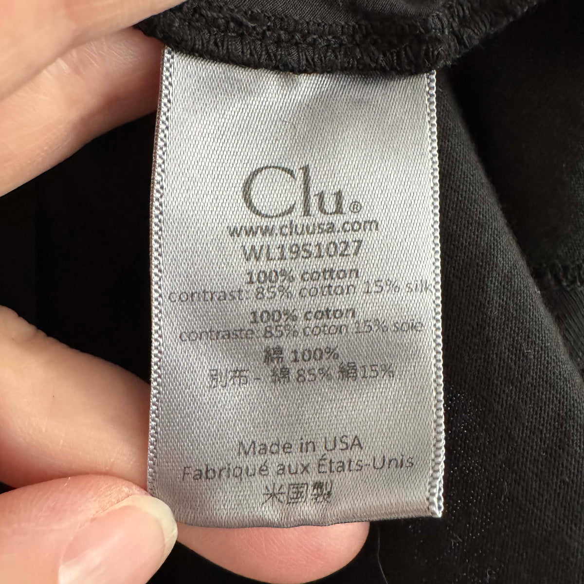 CLU Combo Cotton/Silk Blend Tee Shirt in Black, size Medium