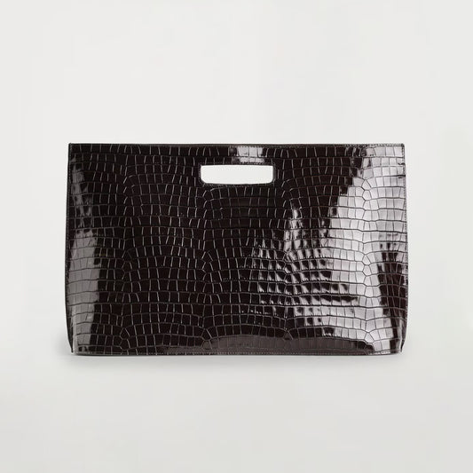 COS "Folio Oversized" Bag in Croc-Effect Leather in Brown