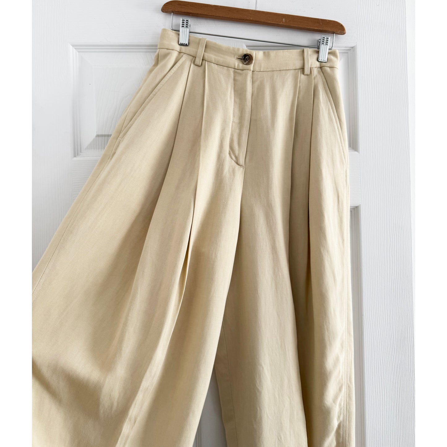 COS Pleated Linen Pants in Beige, size 2
