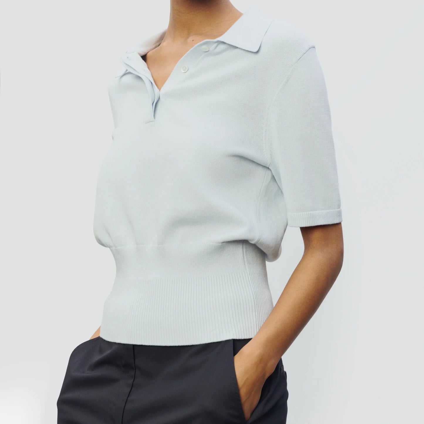 44OME Knit Cotton Polo Neck Top, size Small