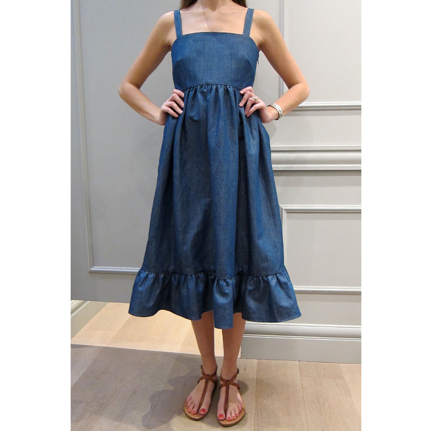 CO Denim Dress with Ruffle Hem, size Medium (fits like a S/M)