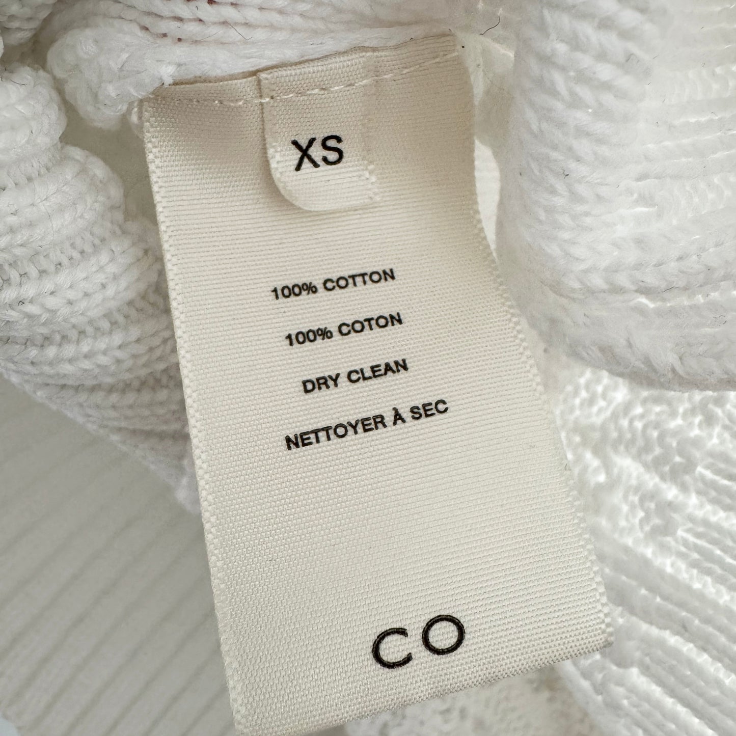 Co Cotton Cable Knit Sweater in White, size XS (fits XS/S)