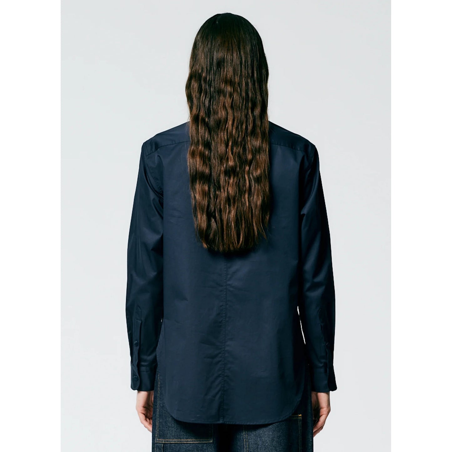 Tibi "Charlie" Eco Poplin Cut Out Shirt in Navy, Size Small