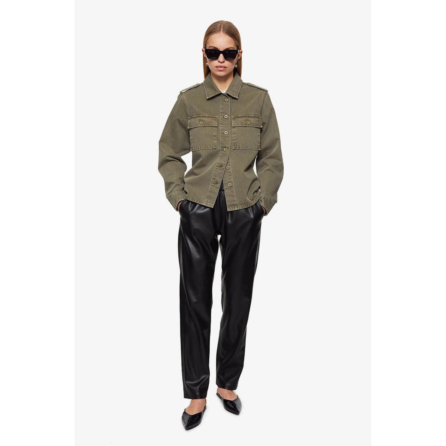 Anine Bing "Cameron" Shirt in Army Green, size Small