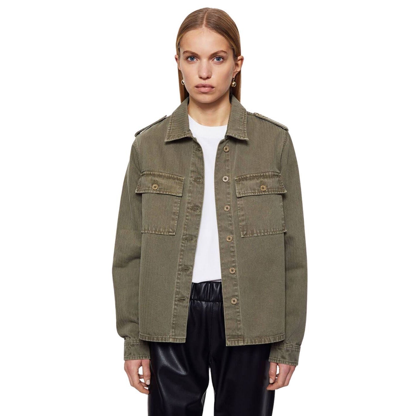 Anine Bing "Cameron" Shirt in Army Green, size Small