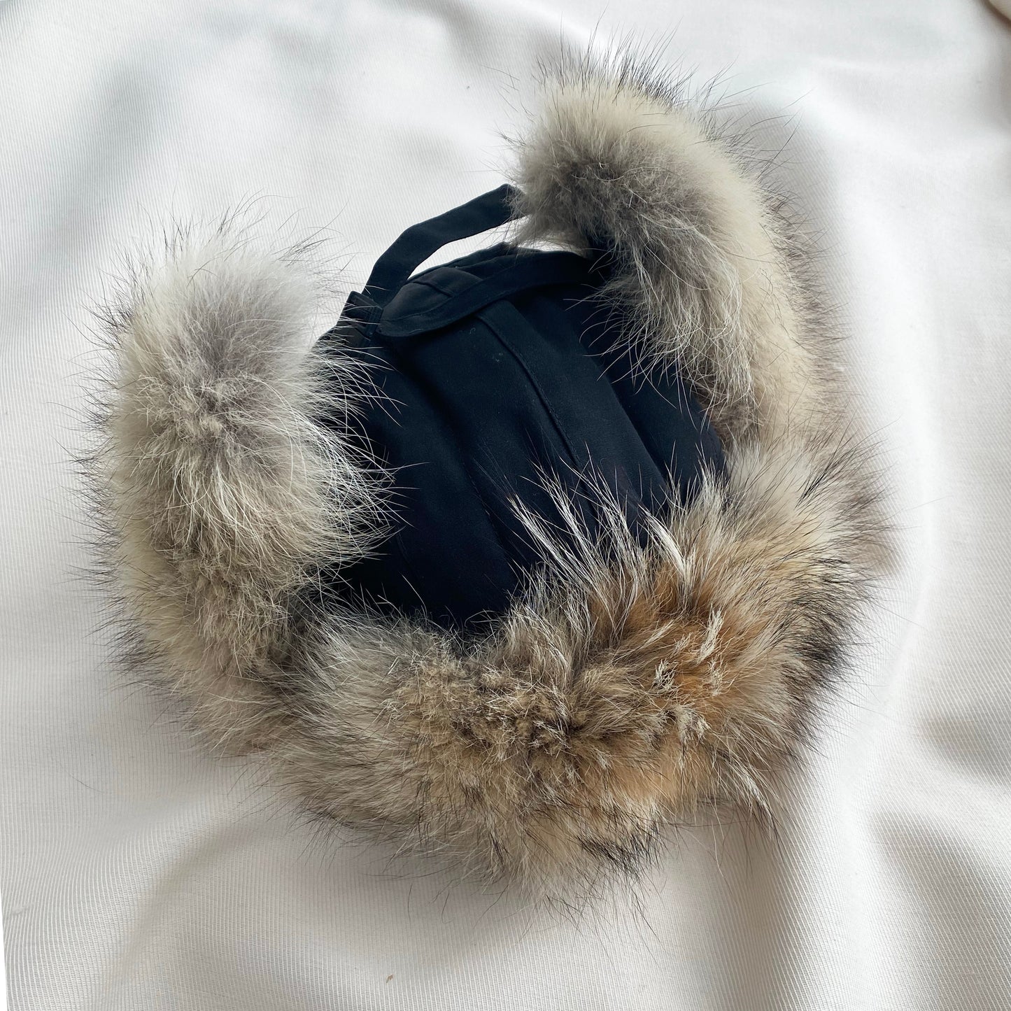 Canada Goose Fur Trimmed Trapper Hat in Black, size S/M