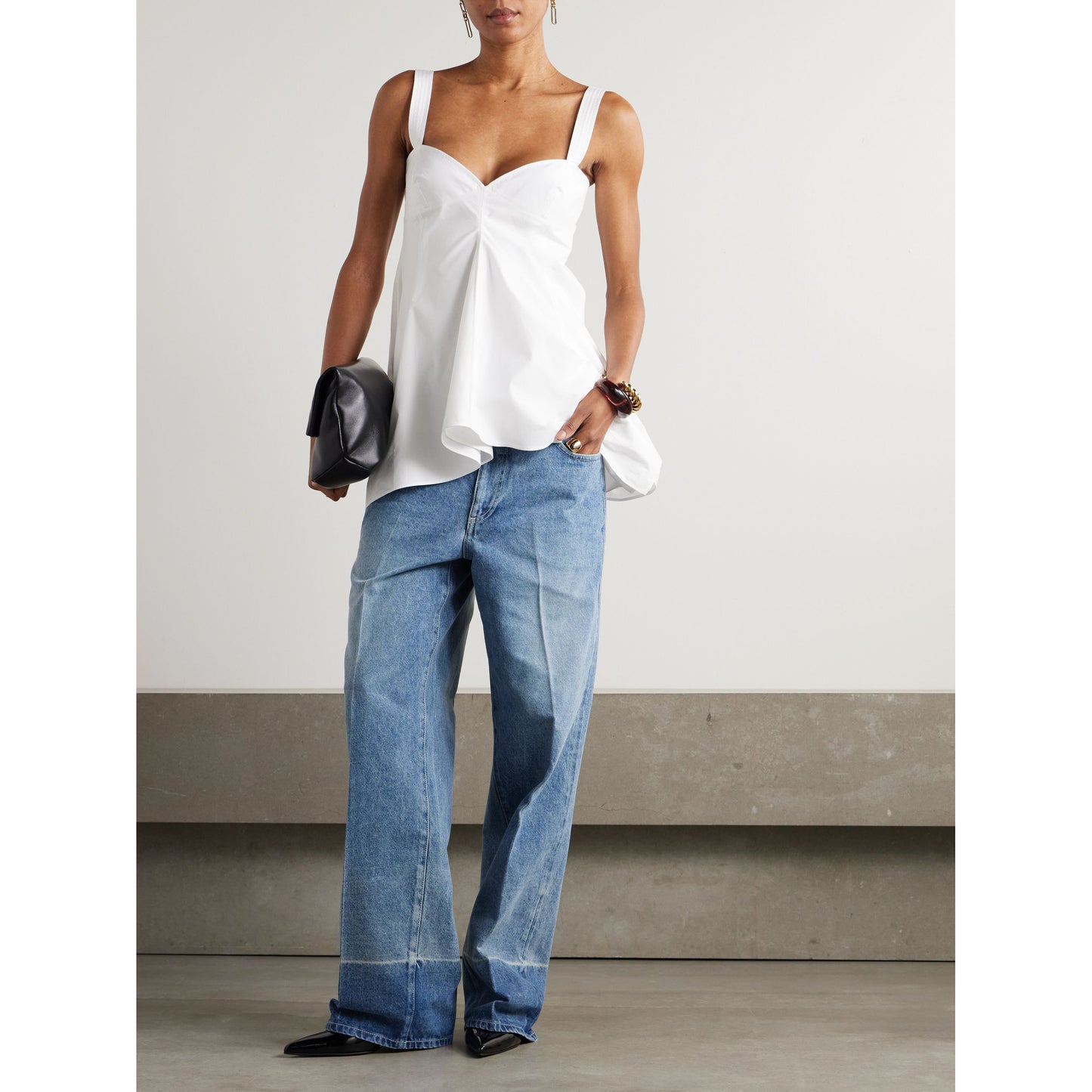 Carven Asymmetric Poplin Tank in White, size 36