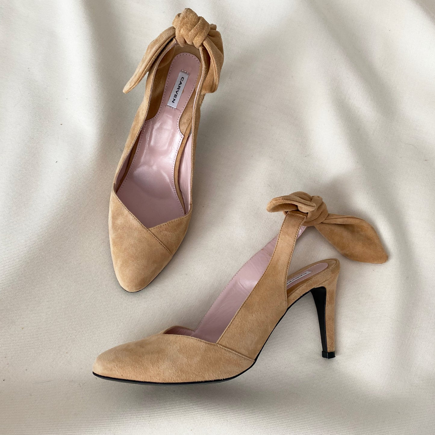 Carven Beige Suede Slingbacks with Bow Back, size 40