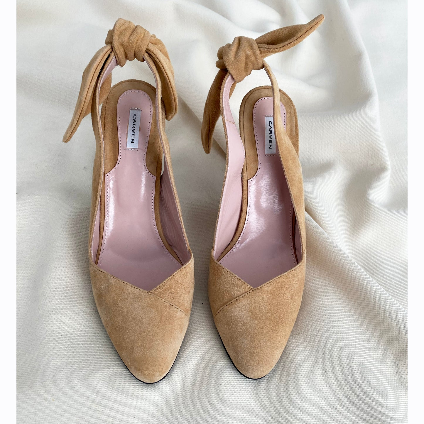 Carven Beige Suede Slingbacks with Bow Back, size 40