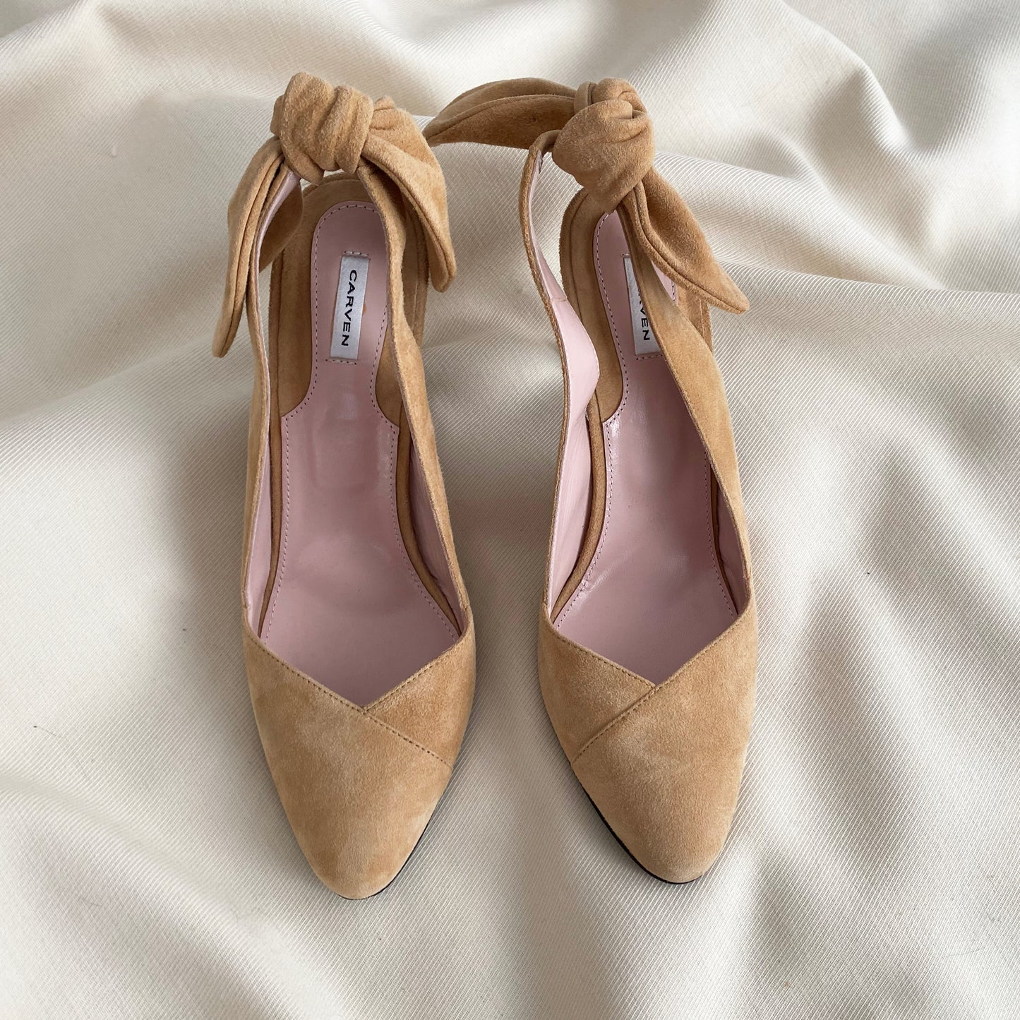 Carven Beige Suede Slingbacks with Bow Back, size 40