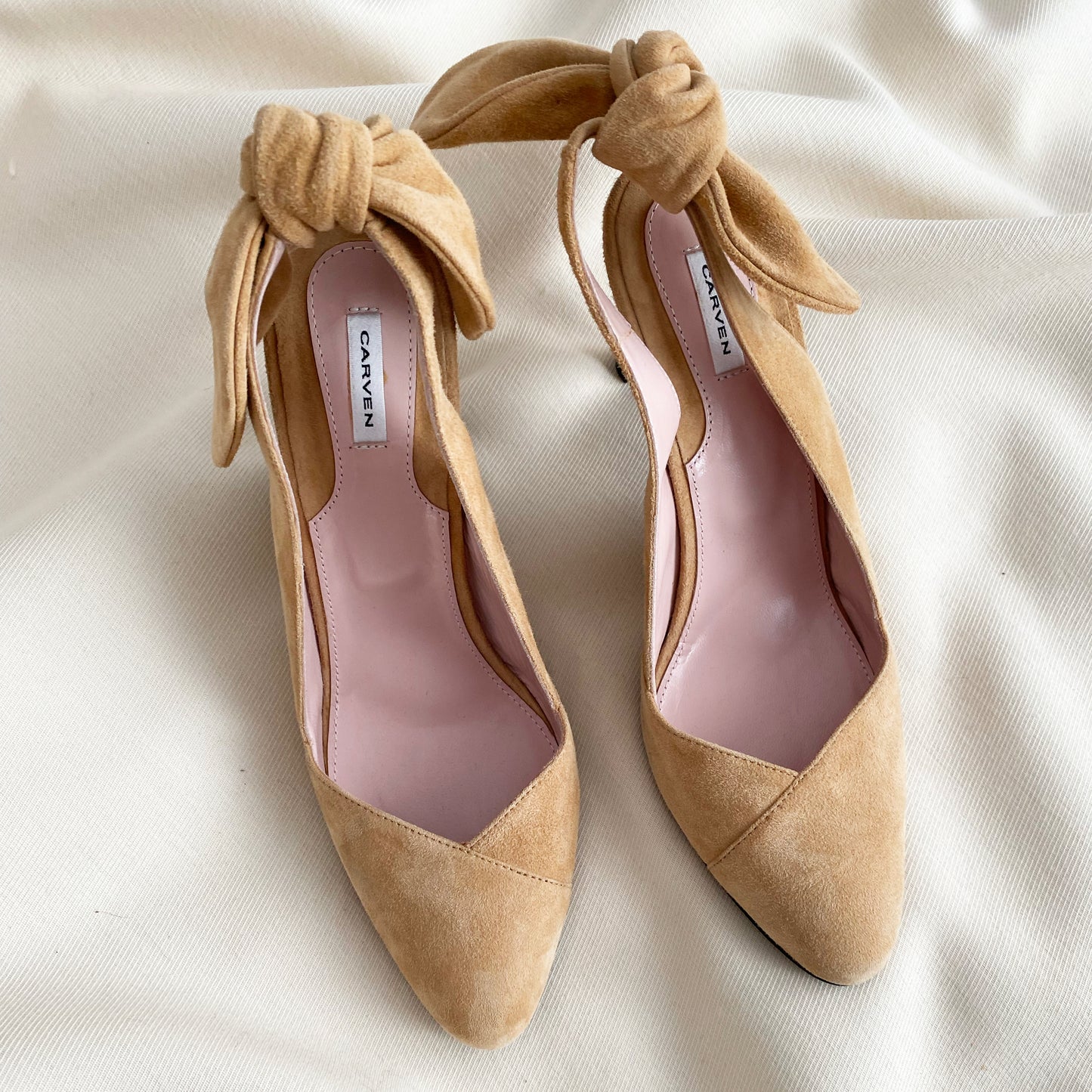 Carven Beige Suede Slingbacks with Bow Back, size 40