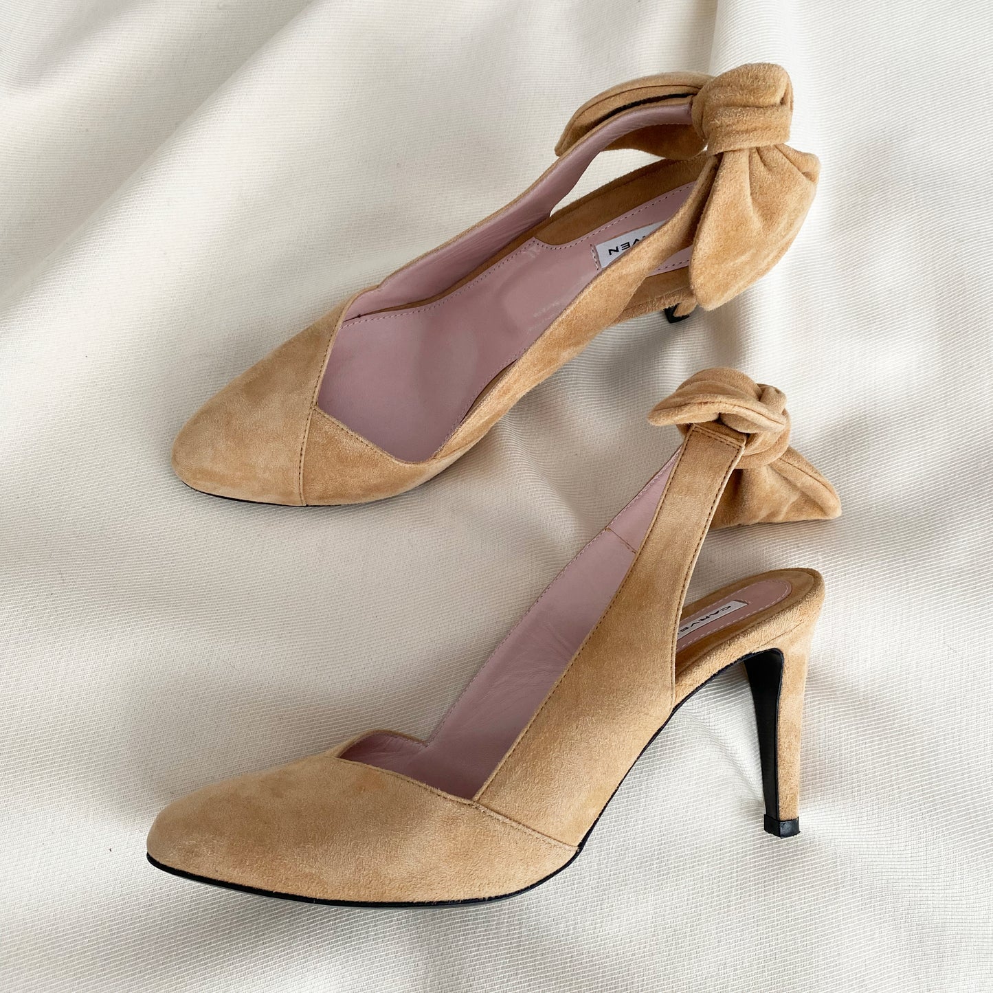 Carven Beige Suede Slingbacks with Bow Back, size 40