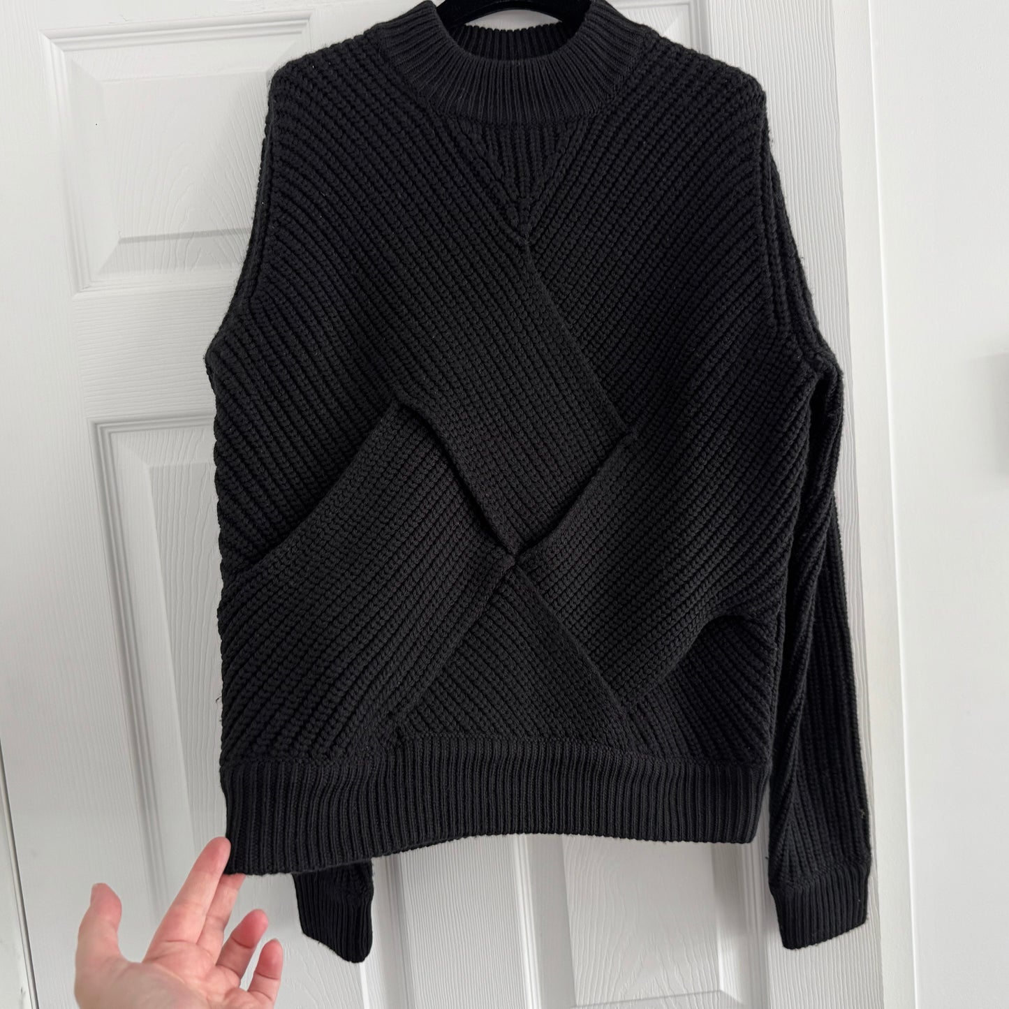 Carven Criss Cross Front Wool Sweater in Black, size Large (fits M/L)