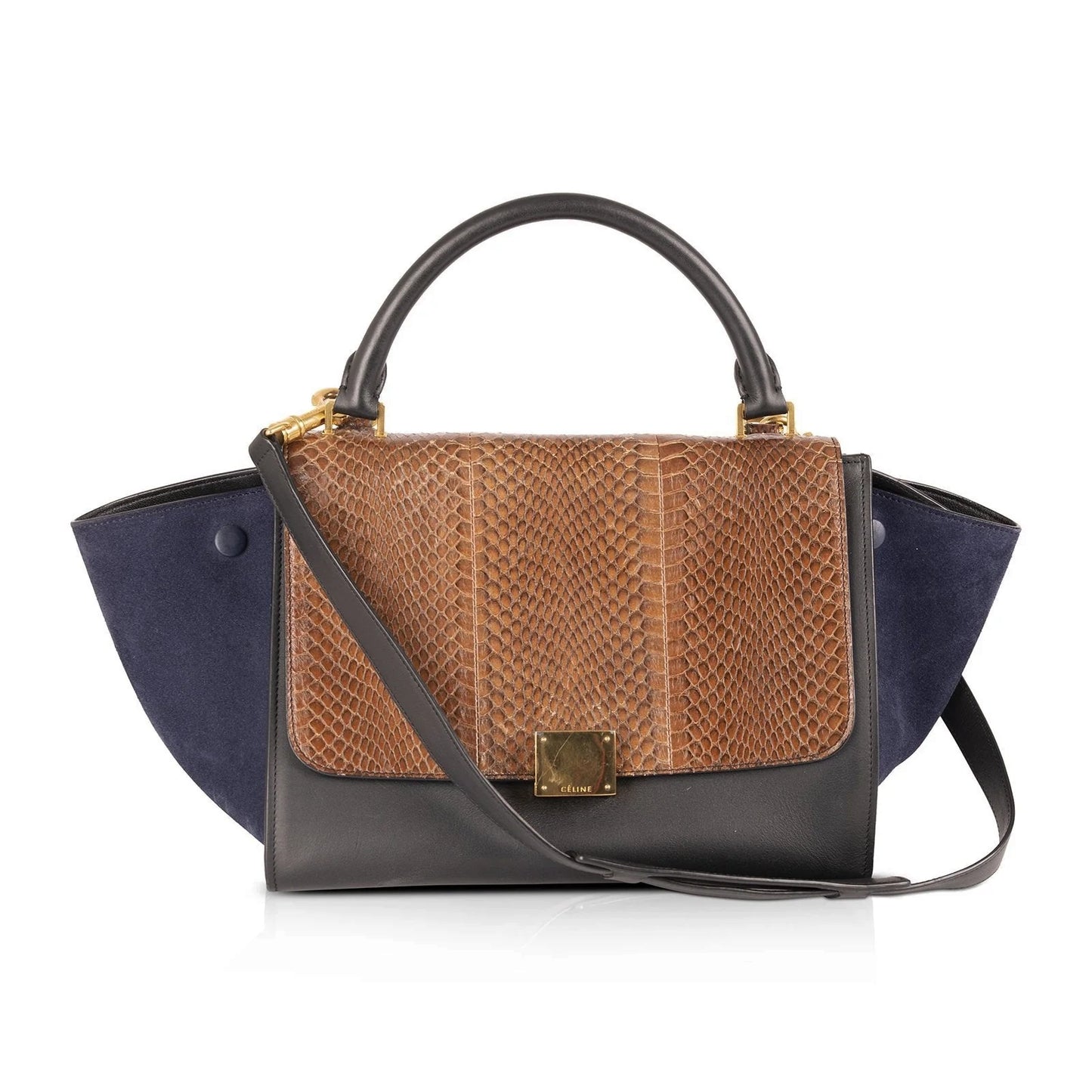 Celine Nano Trapeze Bag in Snakeskin/Black/Navy