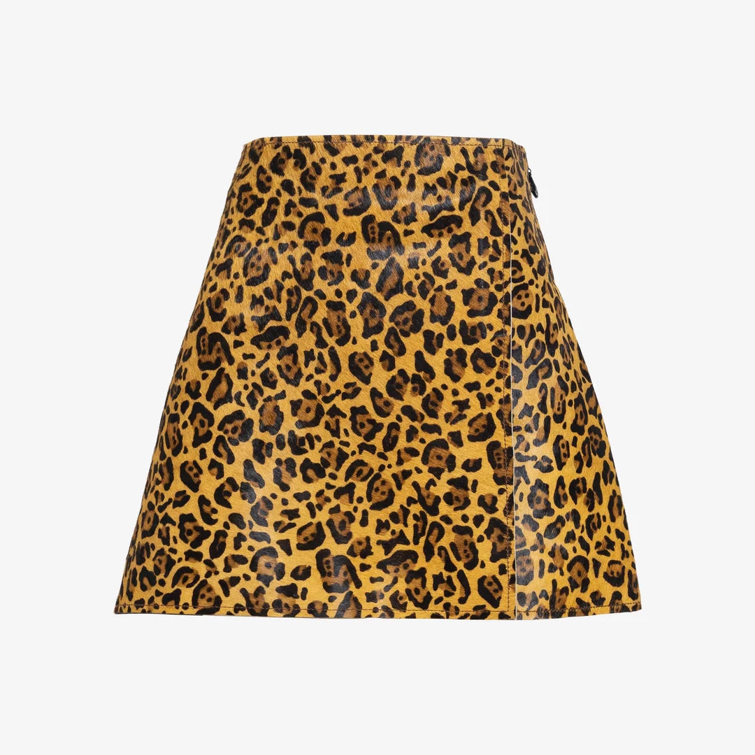 Tanya Taylor "Celine" Leopard Print Calf Hair Skirt, size 6