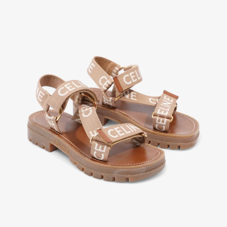 Celine "Leo" Logo Sandals in Beige, size 35