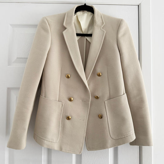 Celine Cotton Canvas Double Breasted Blazer in Ecru/Beige, size 40FR ** AS IS **