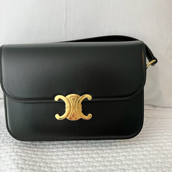 Celine Classique Triomphe Bag In Shiny Calfskin Black