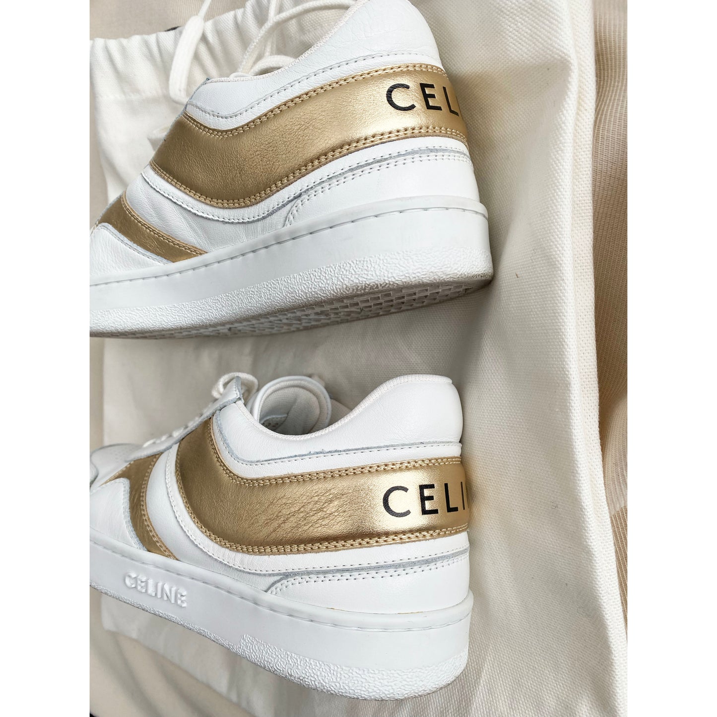 Celine Low Top Sneakers in White and Gold, size 37 (fits like a 38!)