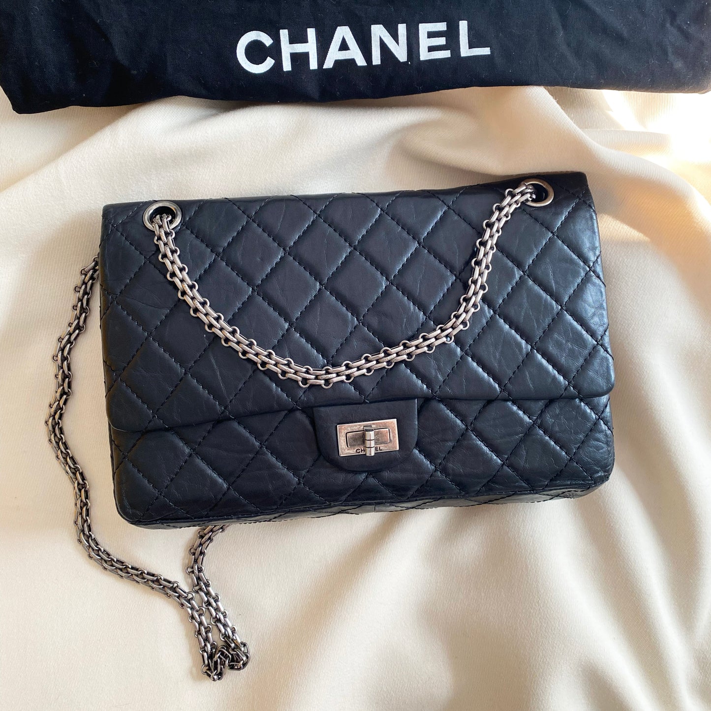 Chanel Black aged calfskin leather Re-issue 2.55 Bag