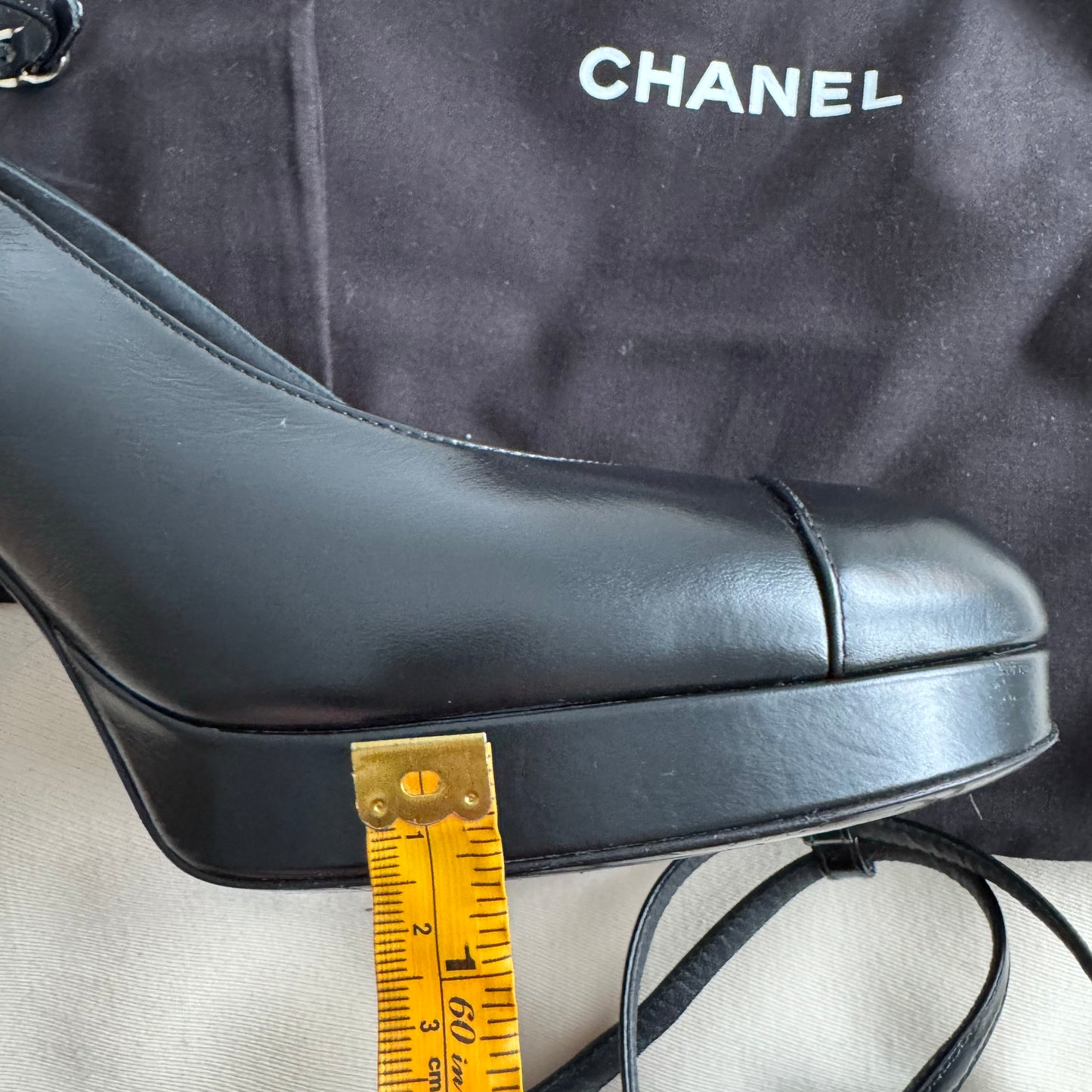 Chanel Round toe black ankle strap pumps, size 41.5
