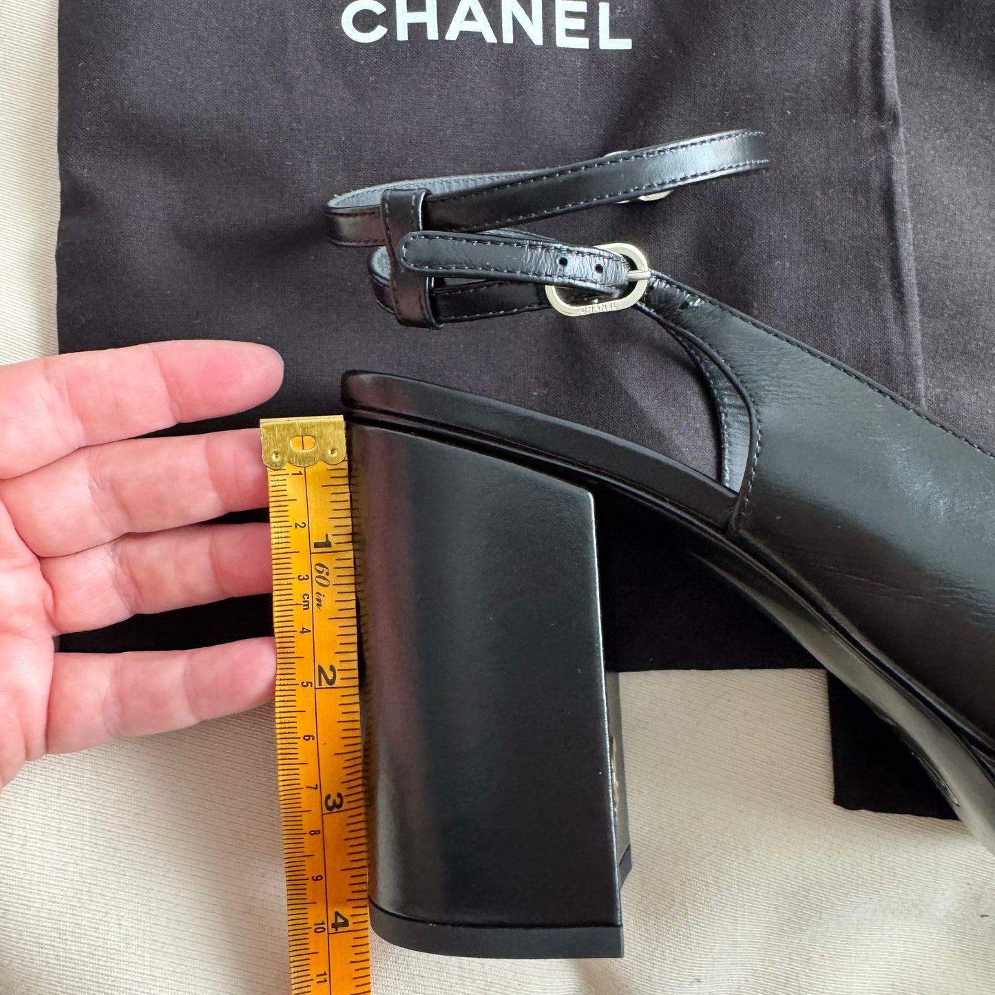 Chanel Round toe black ankle strap pumps, size 41.5