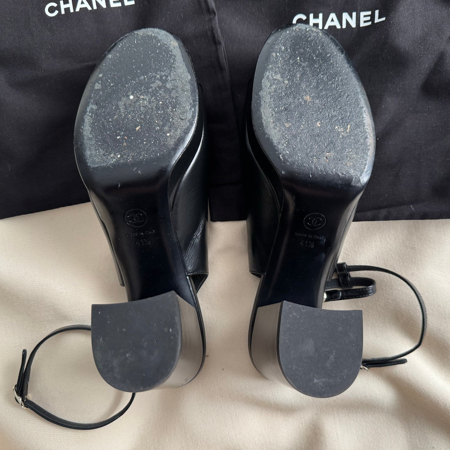 Chanel Round toe black ankle strap pumps, size 41.5