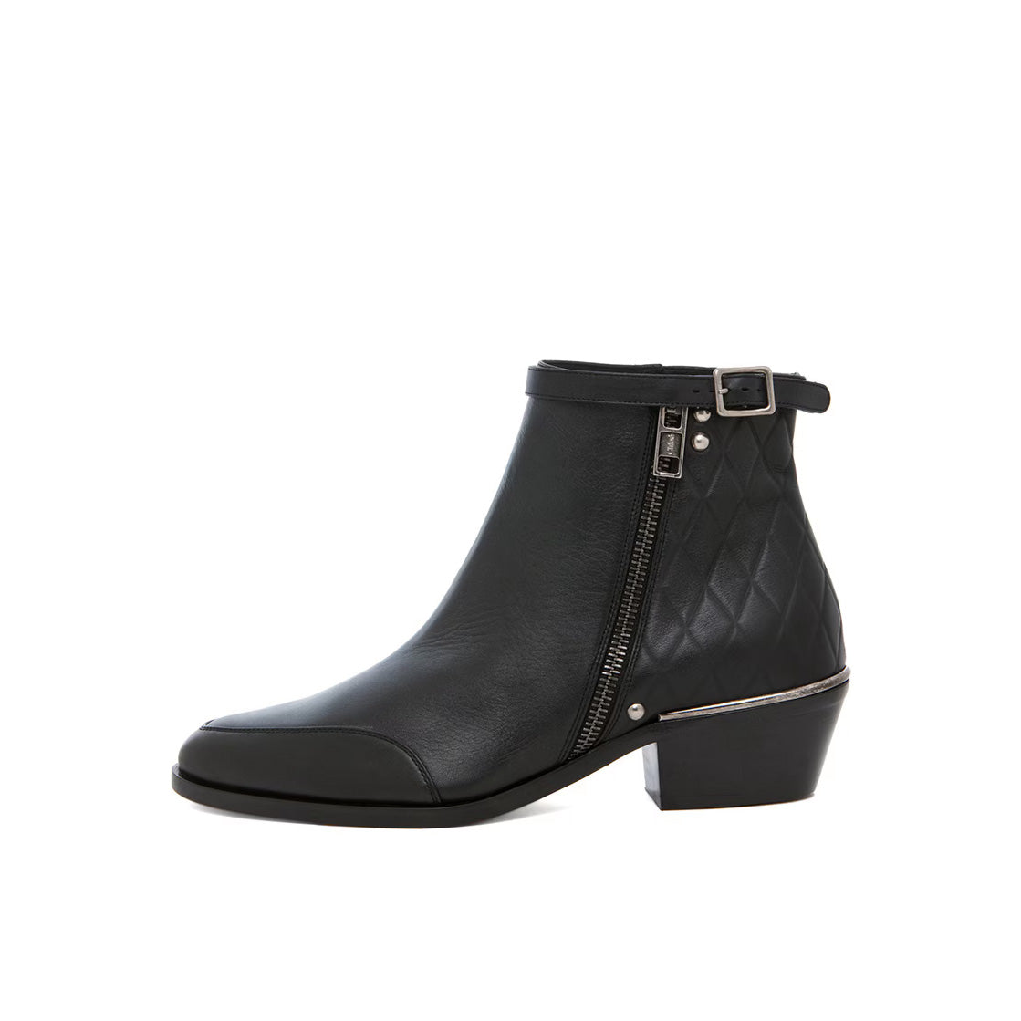 Chloe Quilted Ankle Boots in Black Leather, Size 35