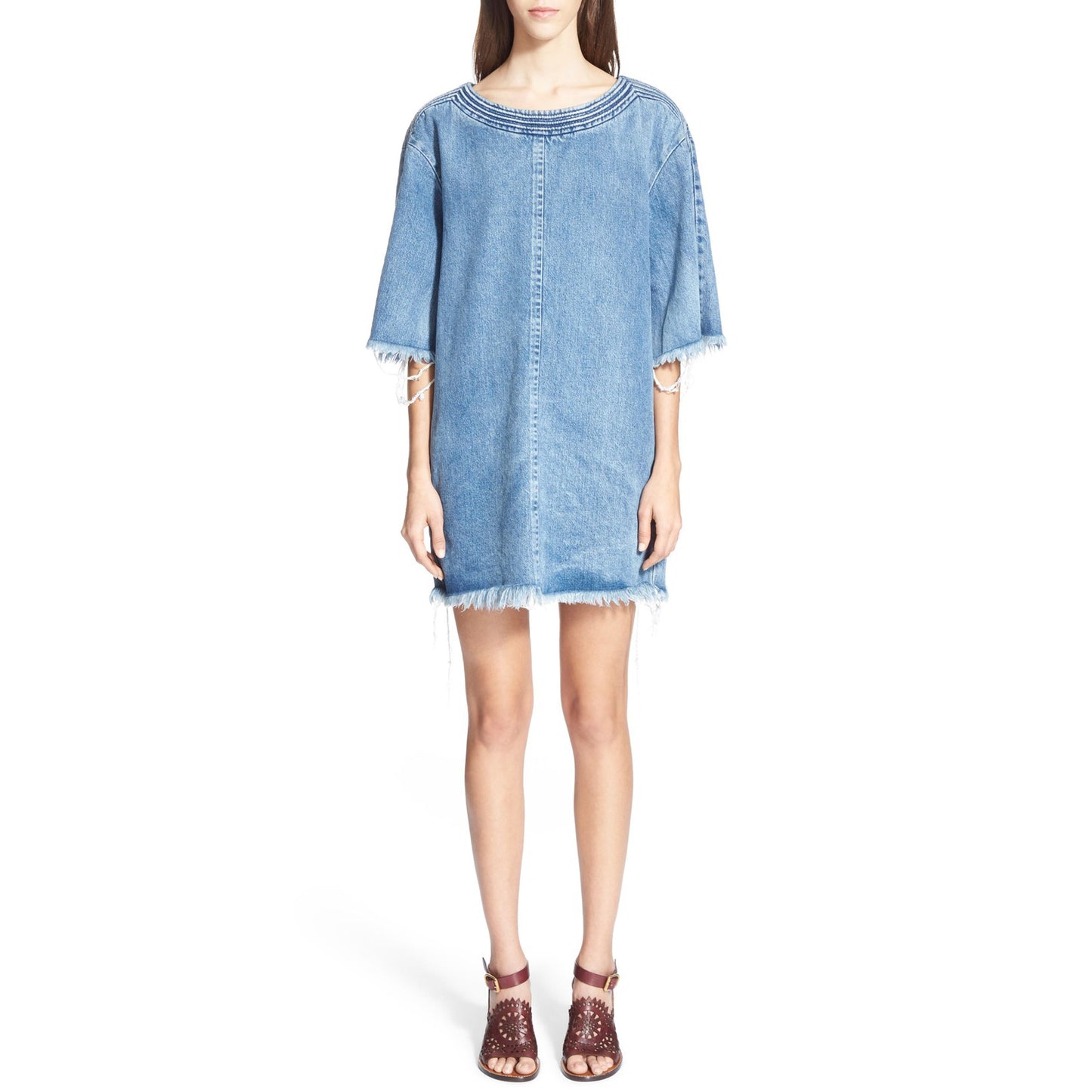 Chloe Raw Edge Denim Mini Dress, size 38 (size small)