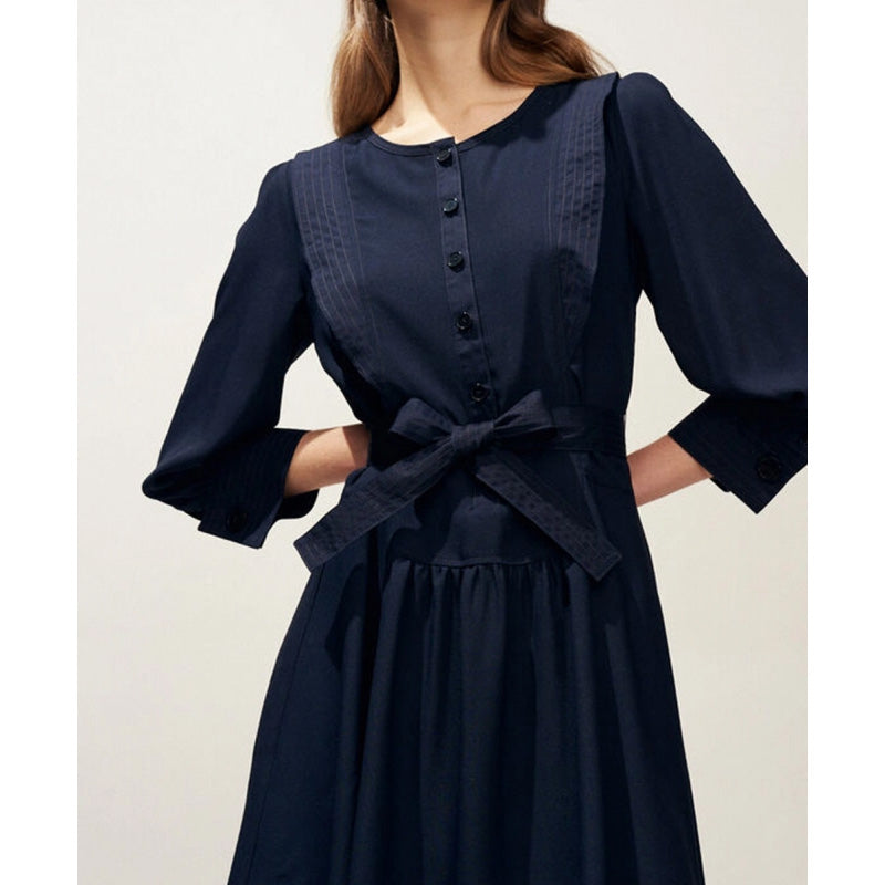 Claudie Pierlot "Rihane" Belted Crepe Dress in Navy, size 36 (fits size 2)