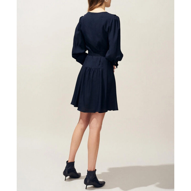 Claudie Pierlot "Rihane" Belted Crepe Dress in Navy, size 36 (fits size 2)