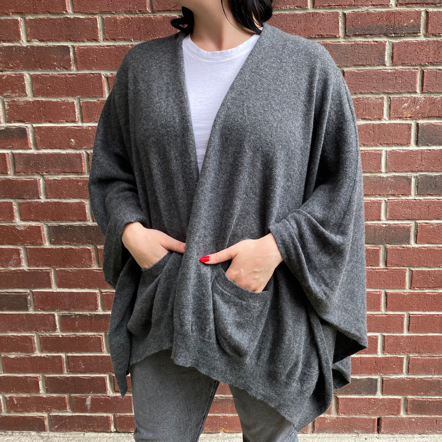 Closed Grey Cashmere Knit Cape, One Size Only