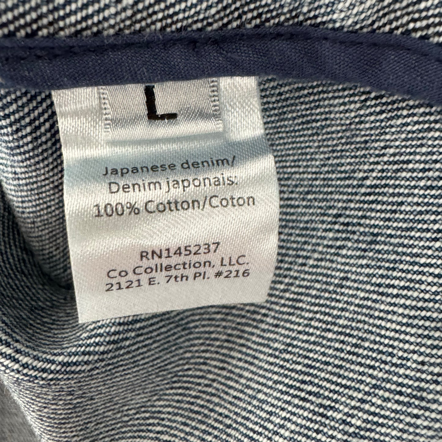 CO Denim Jacket, size Large (fits a slim size Medium)